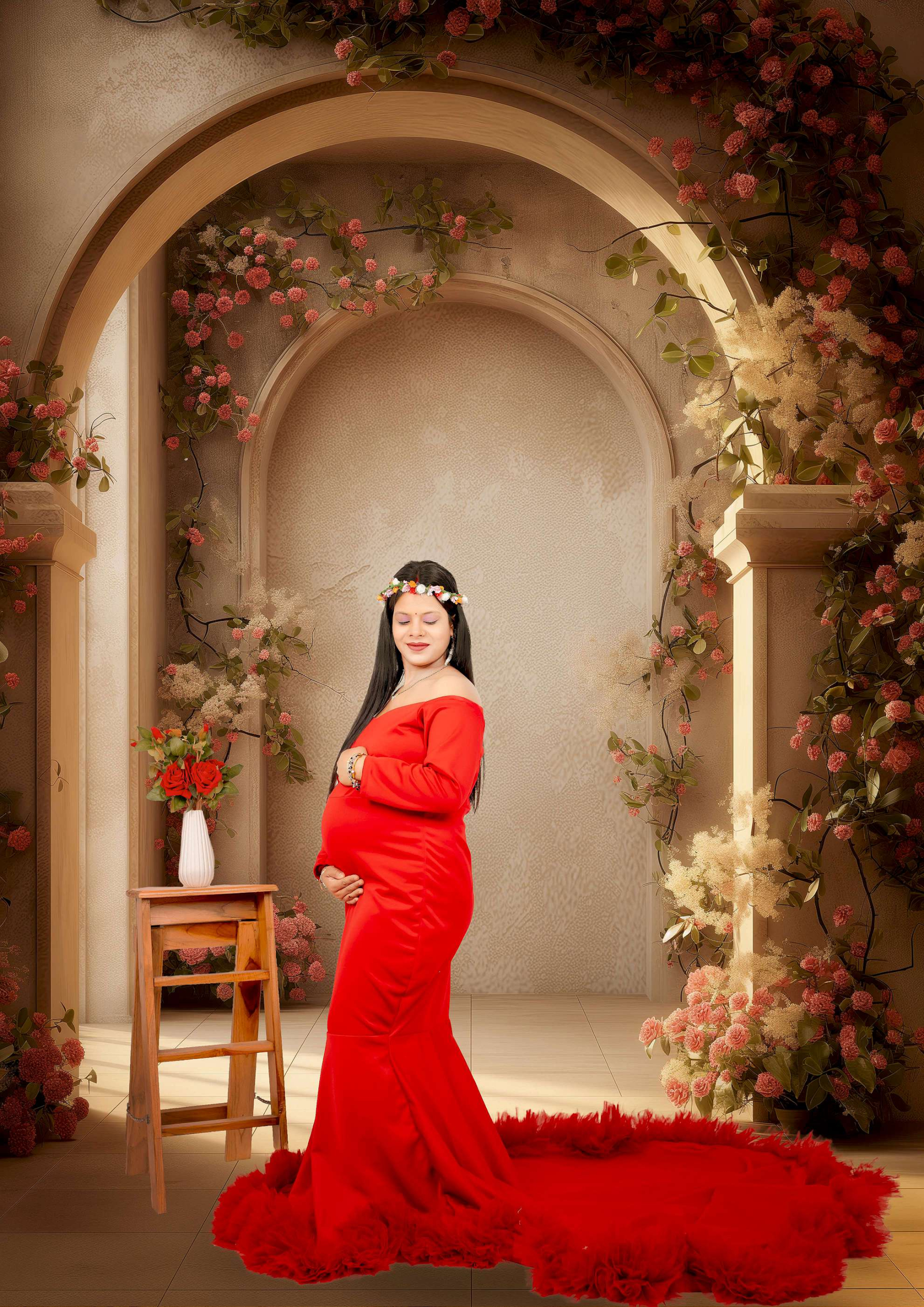 Maternity photographer in Varanasi - studio portrait of expecting mother